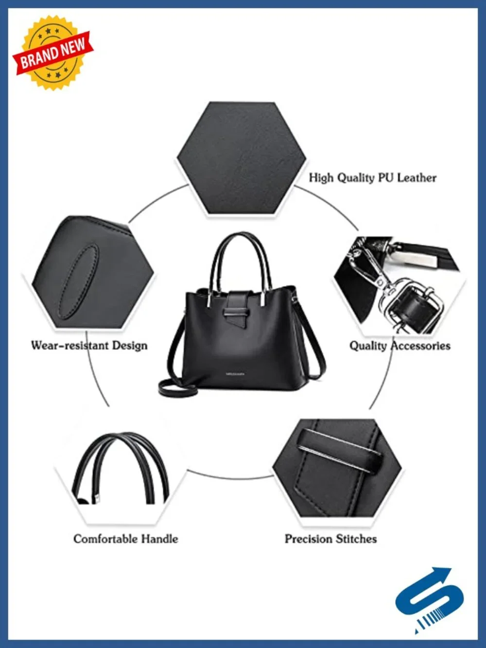 PU Leather Satchel Crossbody Bag with Detachable Strap